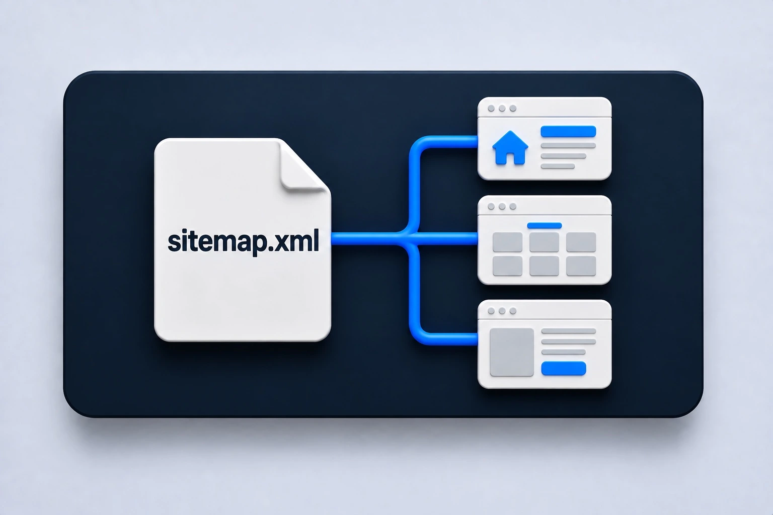 Схема страниц сайта, соединённых с файлом sitemap.xml